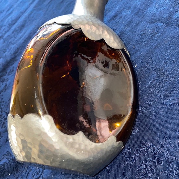 KMD Royal Holland Daalderop Pewter & Amber Pinched Glass Bottle Decanter - Picture 7 of 13